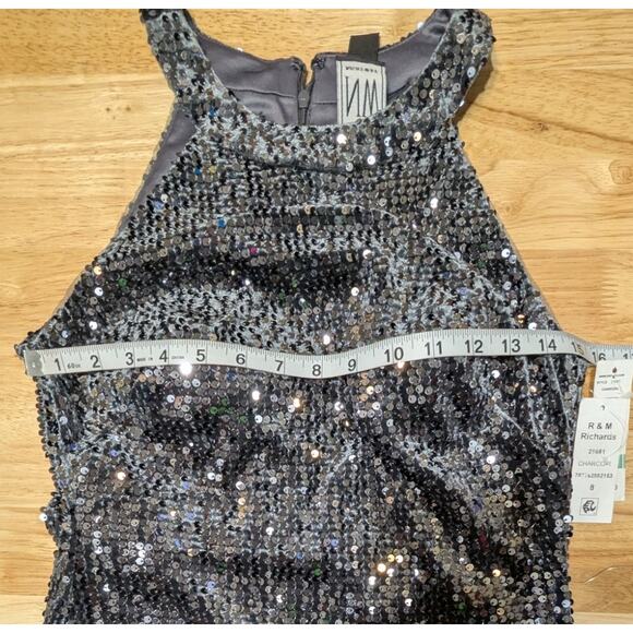 Nightway Womens Gray Sequined Velvet Halter Sleeveless Cocktail Party Dress SZ 8 - Picture 2 of 11